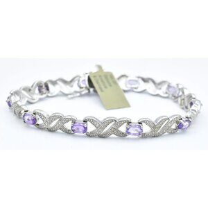 Genuine 6.20 Cts Amethyst & Diamond Bracelet 14k White Gold Plated